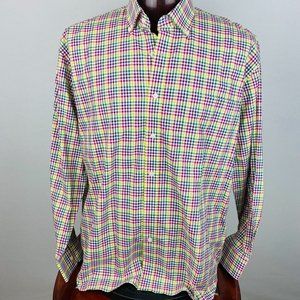 Alan Flusser Mens XL Cotton Colorful Multicolor Check Print Long Sleeve Shirt